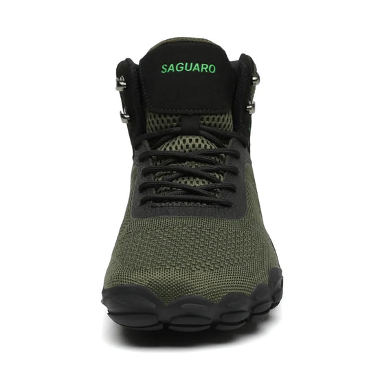 Botas respetuosas con horma ancha Saguaro Vitality V verde, espacio real para los dedos que mejora el equilibrio en senderismo.
