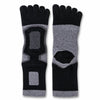 Calcetines de cinco dedos largos en color negro y gris marca Sowilo, diseño transpirable con talón reforzado antideslizante para entrenamiento.