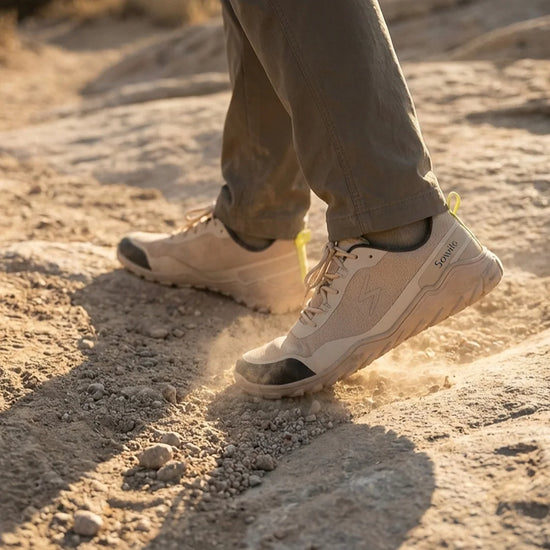 Sowilo Algiz beige trekking uso exterior — zapatilla barefoot outdoor beige hombre Chile