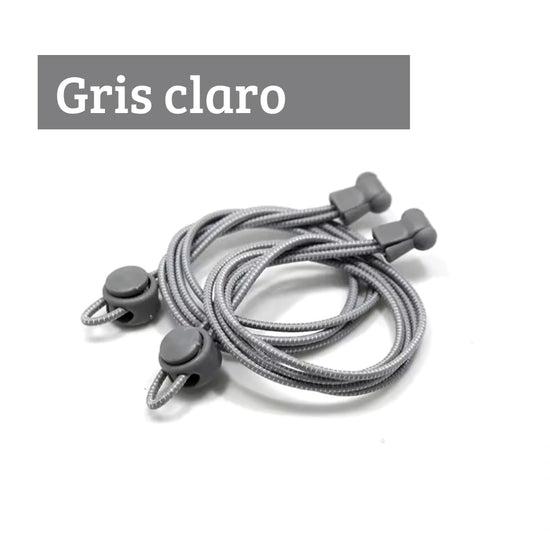 Cordones elásticos para zapatillas anchas color gris claro marca Sowilo, sistema elástico con tancas que reduce la presión del metatarso en Santiago.