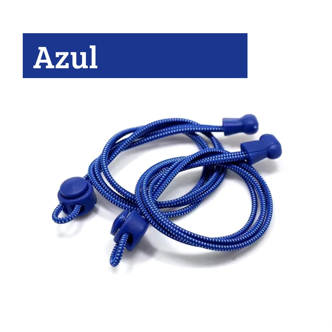 Cordones elásticos para zapatillas de running color azul marca Sowilo, pasadores con cierre de seguridad para entrenamiento barefoot en Chile.