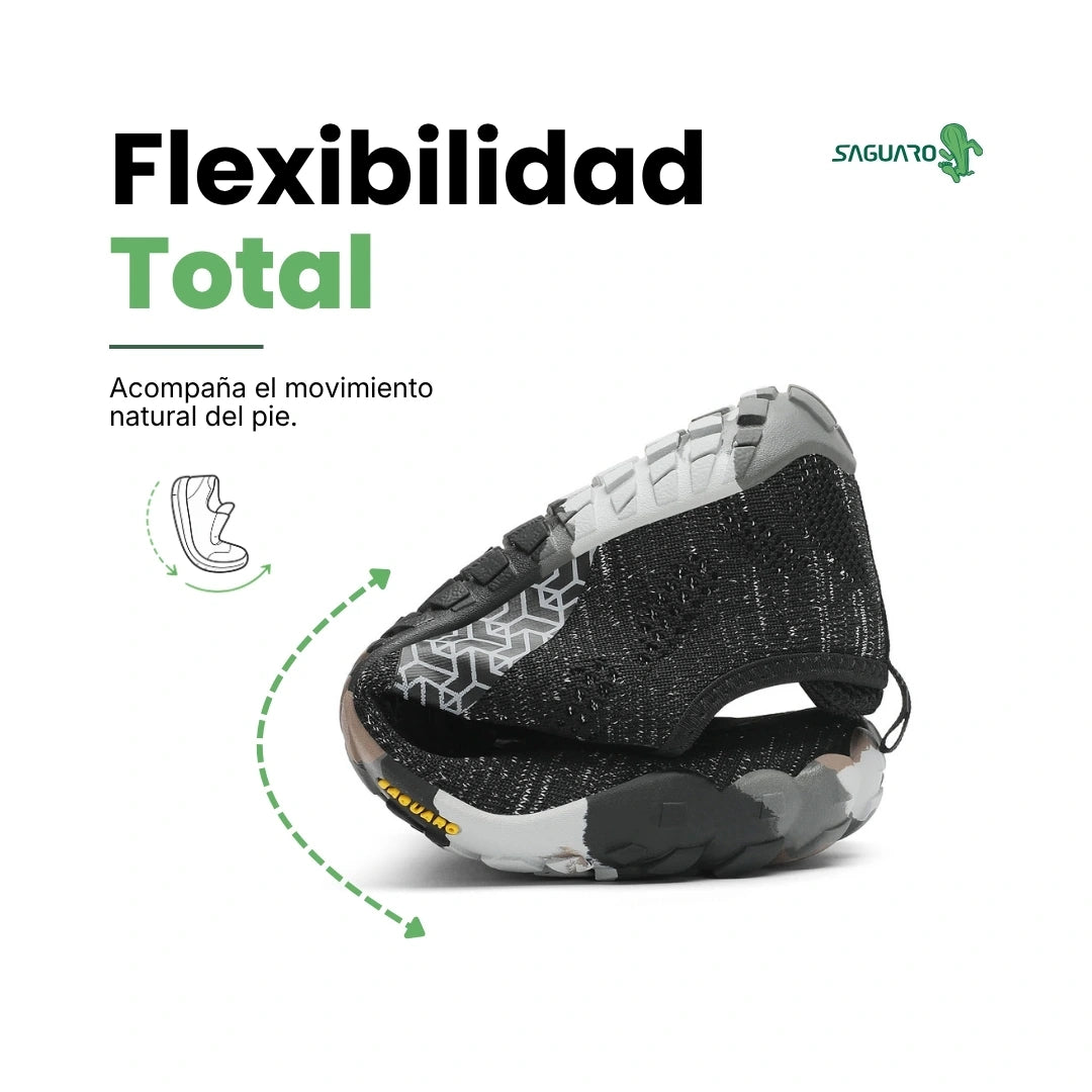 Saguaro Smart II negro flexibilidad — zapatilla barefoot deportiva negra suela flexible doblada Chile
