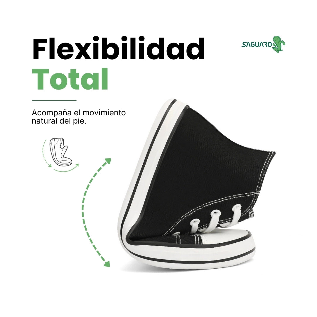 Zapatilla casual elástica Saguaro Roam I color negro, calzado deportivo ultra flexible con espacio anatómico para pies anchos en Chile.
