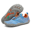 Par de zapatillas barefoot Saguaro Kids celeste mostrando suela flexible zero drop.