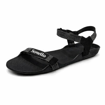 Sandalia barefoot Sowilo Raido negra vista lateral principal. 