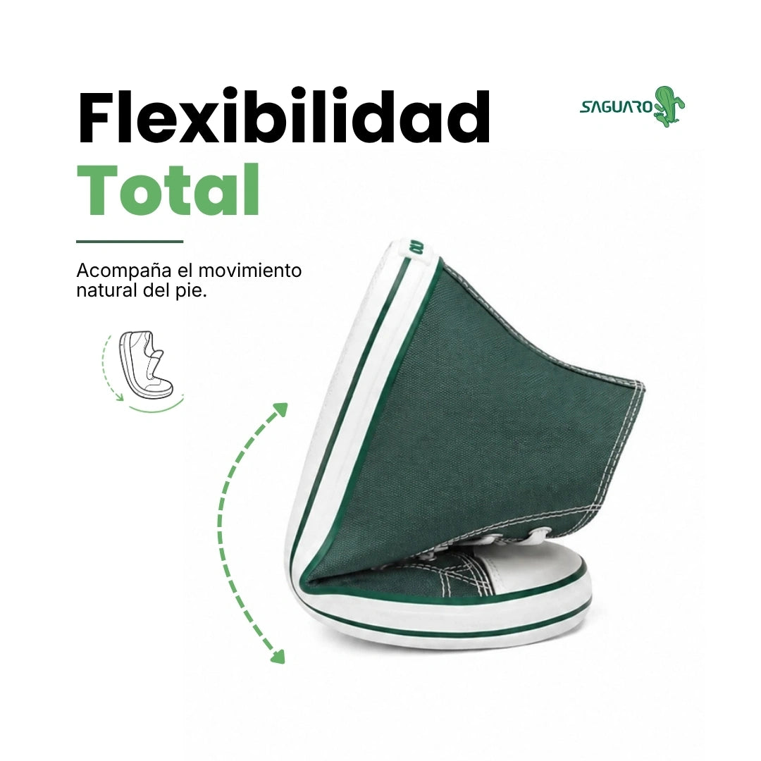Saguaro Roam I verde flexibilidad — zapatilla barefoot lona verde suela flexible doblada Chile