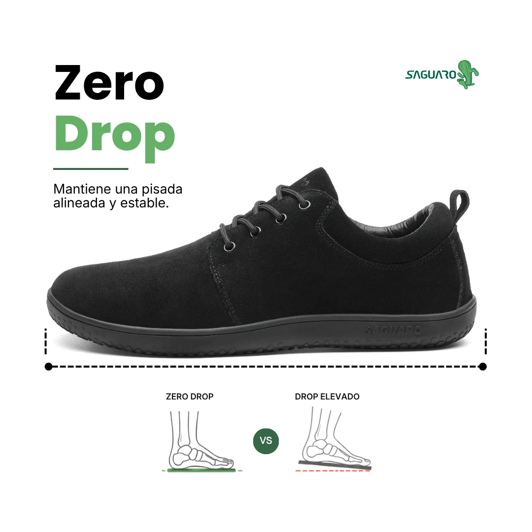 Dream I negro vista lateral externa con suela flexible minimalista.