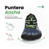 Zapatilla Saguaro Fast I azul vista frontal mostrando puntera ancha barefoot.