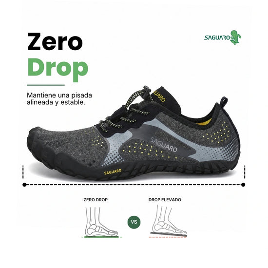 Zapatilla barefoot Saguaro Fast I negro vista superior con tejido transpirable y ligero.