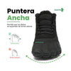 Bota Saguaro Will I negra vista frontal destacando puntera ancha barefoot.