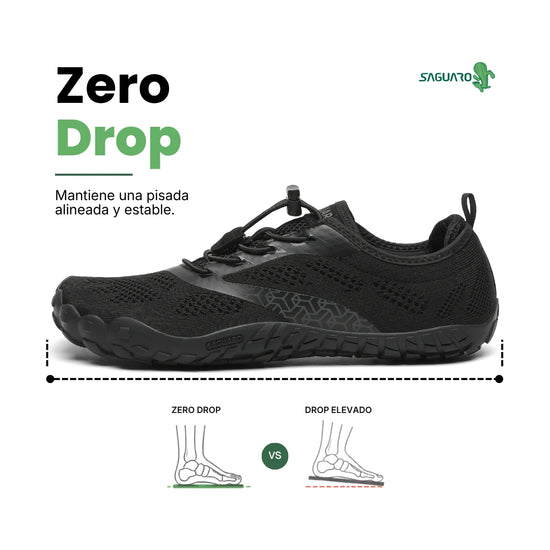 Smart I negras vista lateral interna mostrando tejido resistente barefoot.