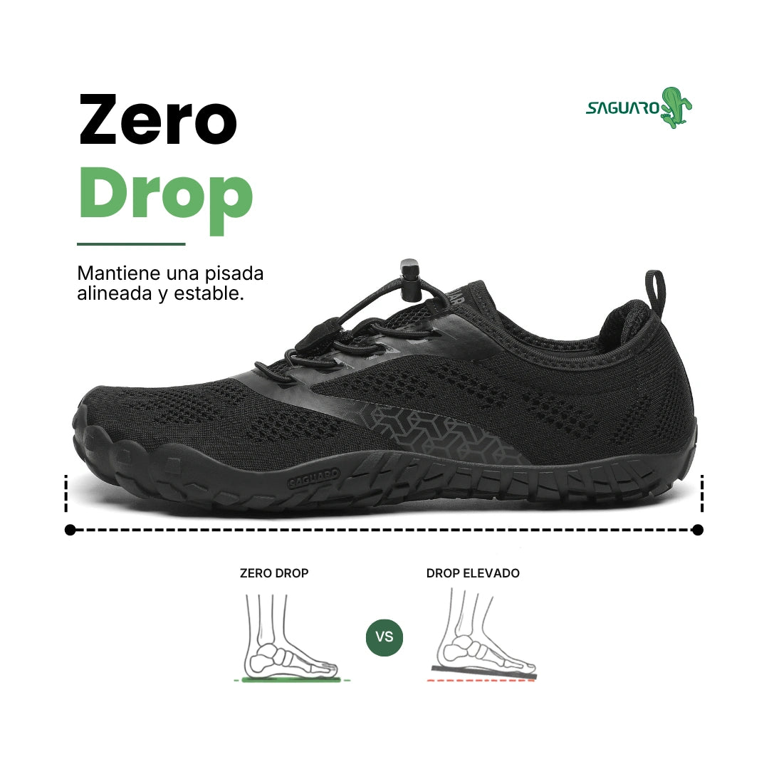 Smart I negras vista lateral interna mostrando tejido resistente barefoot.