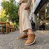 MOKA cuero cafe trama mujer en uso — zapato barefoot artesanal lifestyle color cafe Chile