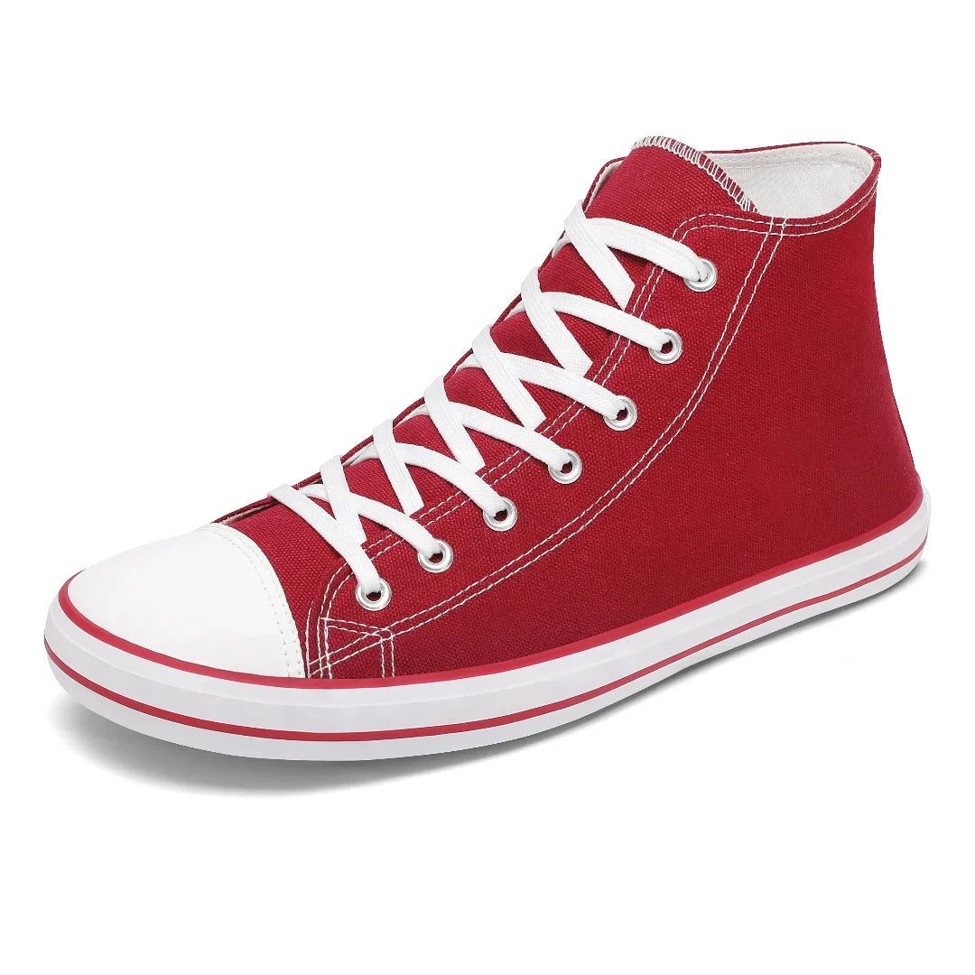 Zapatilla barefoot Saguaro Roam I roja de lona, diseño clásico y suela plana.