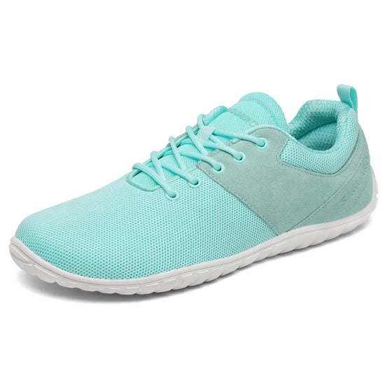 Zapatilla minimalista Wish I turquesa/menta, puntera ancha y zero drop.