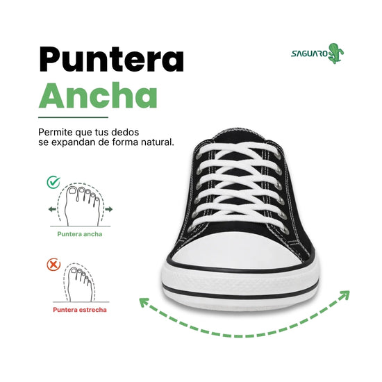 Zapatillas anchas de lona con puntera reforzada y horma anatómica para adultos.