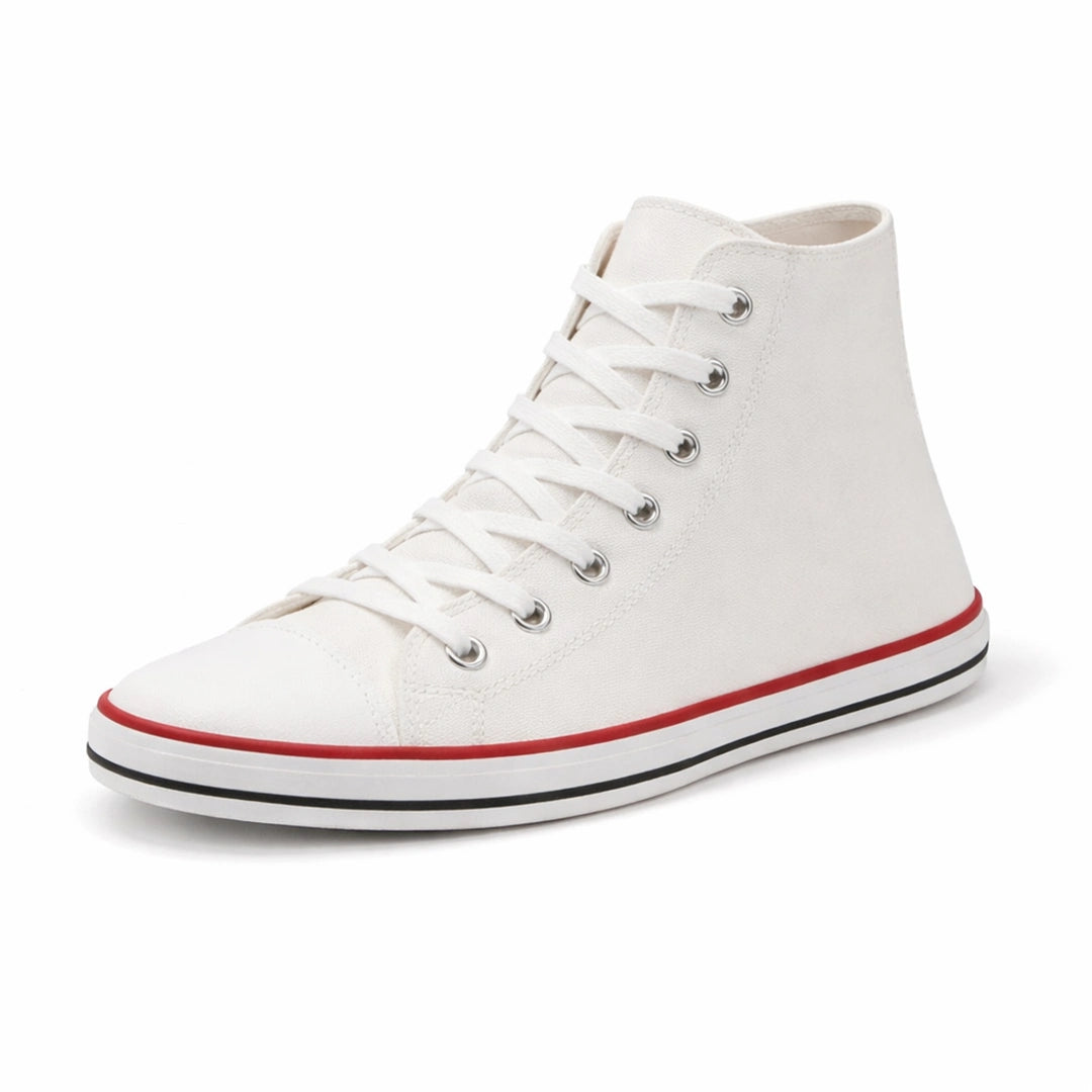 Zapatillas barefoot de caña alta Saguaro Roam I en lona blanca con diseño ergonómico.