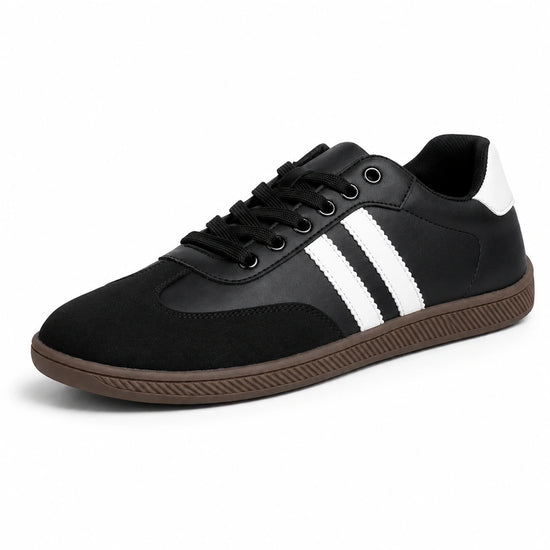 Zapatillas ergonómicas negras ZZFABER Niza 2.0 con suela caqui casual, calzado respetuoso de horma ancha para el libre movimiento del empeine en Chile.