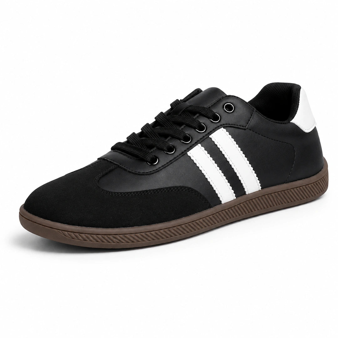 Zapatillas ergonómicas negras ZZFABER Niza 2.0 con suela caqui casual, calzado respetuoso de horma ancha para el libre movimiento del empeine en Chile.