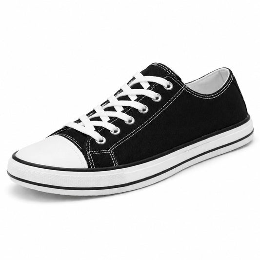 Zapatillas barefoot urbanas Saguaro Roam II en lona negra con suela flexible blanca.