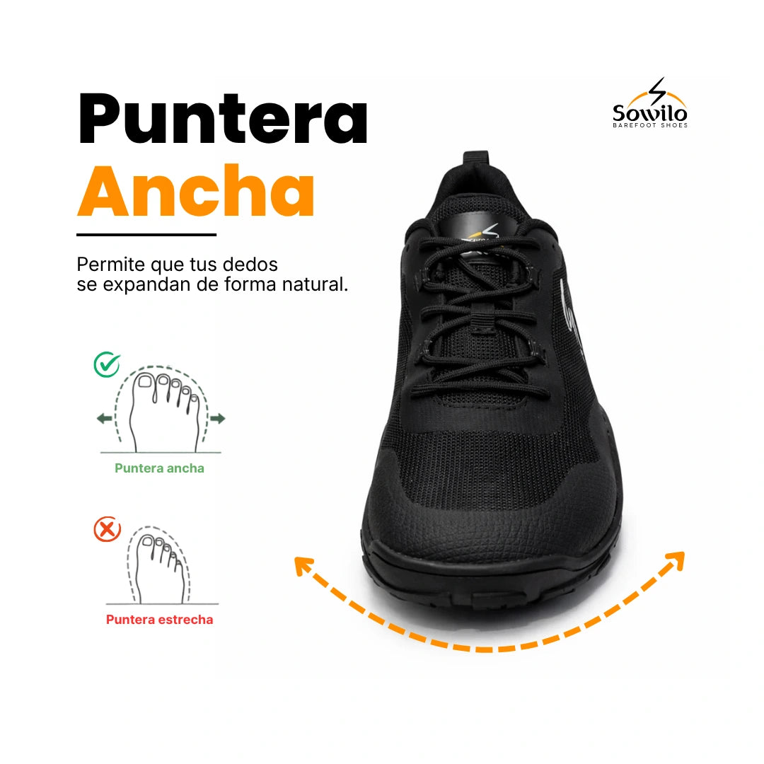 Zapatillas minimalistas para crossfit outdoor y trail Sowilo Algiz, puntera espaciosa para mayor equilibrio y fuerza.