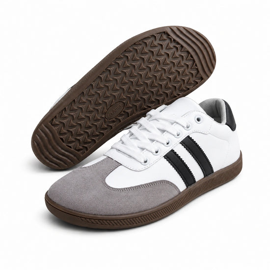 Calzado barefoot para adulto ZZFABER Niza 2.0 blanco con suela caqui flexible, zapatilla minimalista urbana que no oprime el empeine en Chile.