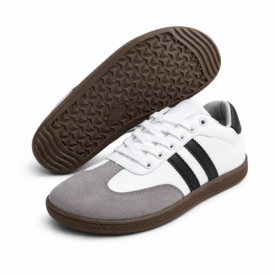 Calzado barefoot para adulto ZZFABER Niza 2.0 blanco con suela caqui flexible, zapatilla minimalista urbana que no oprime el empeine en Chile.